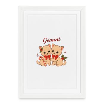 Duo de chats gémeaux en look de Noël - Affiche encadrée (27 × 37 cm) - blanc - Devant