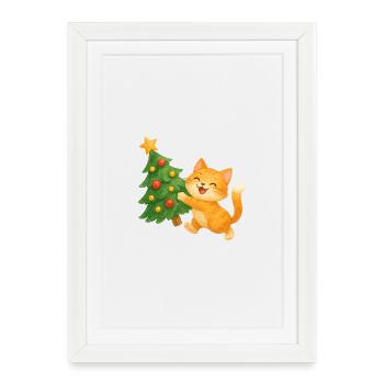 Le bonheur du chat sur le sapin de Noël - Affiche encadrée (27 × 37 cm) - blanc - Devant