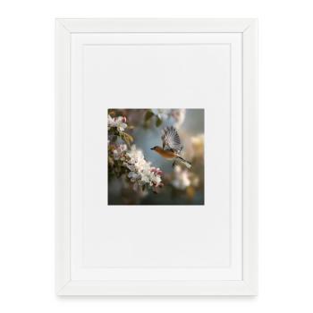 Spring sparrow in blossom flight - Framed poster (27 × 37 cm) - white - Front