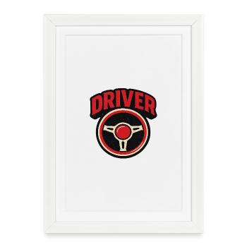 Steering Wheel Emblem Retro Driver Sport - Framed poster (27 × 37 cm) - white - Front
