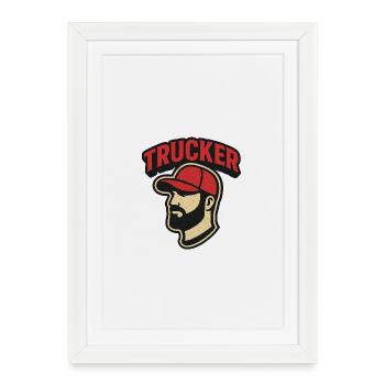 Trucker head with red cap - Framed poster (27 × 37 cm) - white - Front