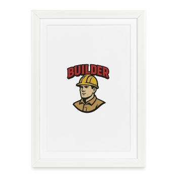Construction Worker Retro Logo with Helmet - Framed poster (27 × 37 cm) - white - Front