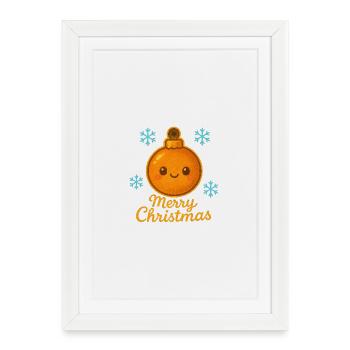 Boule orange avec des flocons de neige - Affiche encadrée (27 × 37 cm) - blanc - Devant