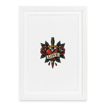Tatouage de dague en forme de cœur avec des roses - Affiche encadrée (27 × 37 cm) - blanc - Devant