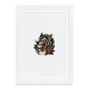 Loup avec ruban de rose - Affiche encadrée (27 × 37 cm) - blanc - Devant