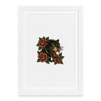 Tigre aux roses - Affiche encadrée (27 × 37 cm) - blanc - Devant