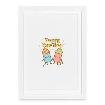 Bonne année Rockets de dessins animés - Affiche encadrée (27 × 37 cm) - blanc - Devant