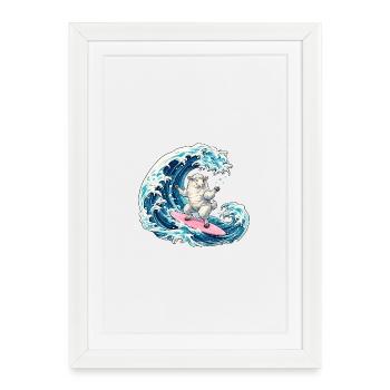 Moutons surfeurs sur la vague - Affiche encadrée (27 × 37 cm) - blanc - Devant