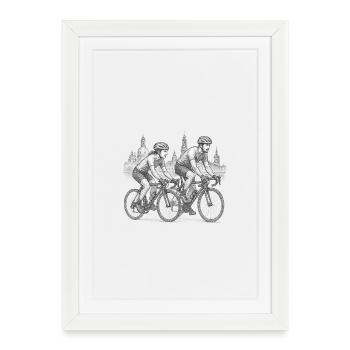 Sketch du cycliste sur route en ville - Affiche encadrée (27 × 37 cm) - blanc - Devant