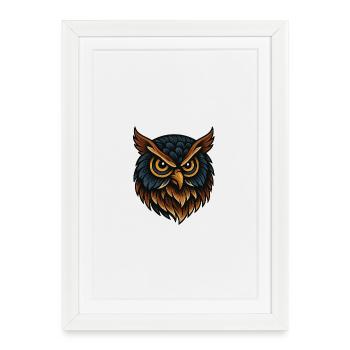 Tête de hibou des forêts dans un design au ton foncé - Affiche encadrée (27 × 37 cm) - blanc - Devant