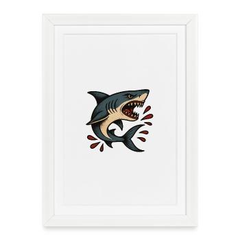 Shark - Framed poster (27 × 37 cm) - white - Front