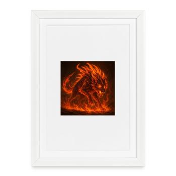 Loup enflammé de lave - Affiche encadrée (27 × 37 cm) - blanc - Devant