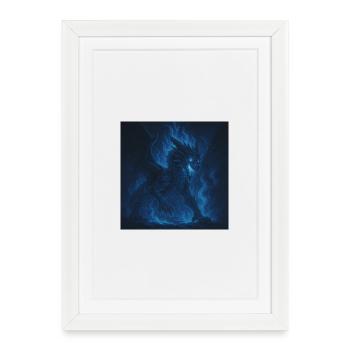 Dragon de Feu Bleu dans l’Ombre de la Nuit - Affiche encadrée (27 × 37 cm) - blanc - Devant