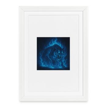 Blue Neon Tiger Flame - Framed poster (27 × 37 cm) - white - Front