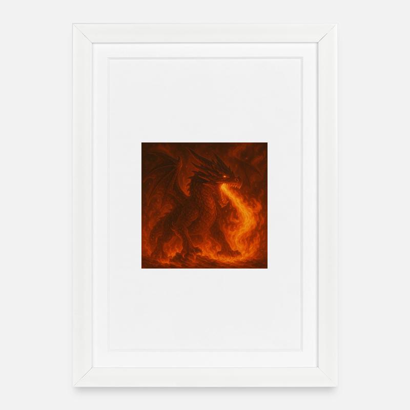 Feuerdrache in leuchtenden Flammen - Gerahmtes Poster (27 × 37 cm) - Weiß