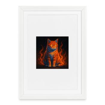 Le regard enflammé du chat de feu - Affiche encadrée (27 × 37 cm) - blanc - Devant
