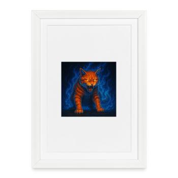 Flaming cat in blue flames - Framed poster (27 × 37 cm) - white - Front