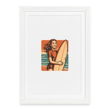 Surfeur rétro au coucher du soleil - Affiche encadrée (27 × 37 cm) - blanc - Devant