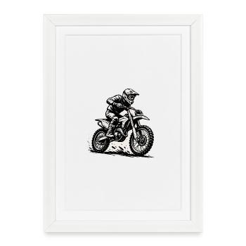 Motocross Fahrer Illustration in Action - Gerahmtes Poster (27 × 37 cm) - Weiß - Vorne
