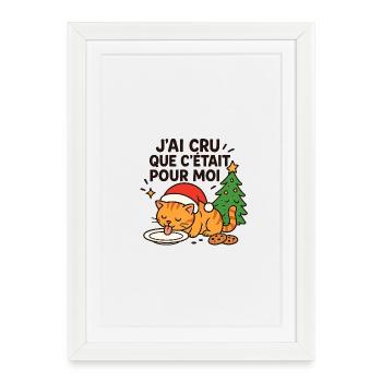 Chat festif Noël: pour moi - Affiche encadrée (27 × 37 cm) - blanc - Devant