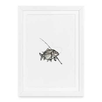 Carp Fish Rod Fishing Ink Vector - Framed poster (27 × 37 cm) - white - Front