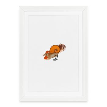 Coq médiéval – Créature stylisée - Affiche encadrée (27 × 37 cm) - blanc - Devant