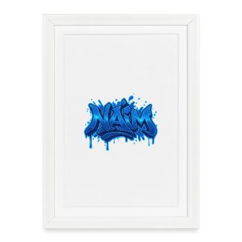 Graffiti  NAIM Prénom cadeau idéal imprimable sur  - Affiche encadrée (27 × 37 cm) - blanc - Devant