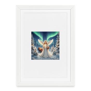 Anges dans la forêt hivernale des aurores boréales - Affiche encadrée (27 × 37 cm) - blanc - Devant