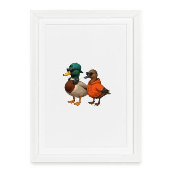 Couple de canards dans un look cool - Affiche encadrée (27 × 37 cm) - blanc - Devant