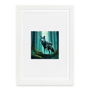 Loup des bois dans la forêt de nuages - Affiche encadrée (27 × 37 cm) - blanc - Devant