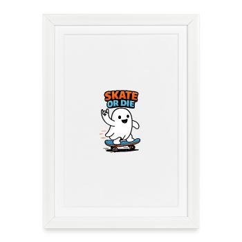 Skateur fantôme en skateboard - Affiche encadrée (27 × 37 cm) - blanc - Devant