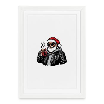 Pause café du Père Noël motard - Affiche encadrée (27 × 37 cm) - blanc - Devant