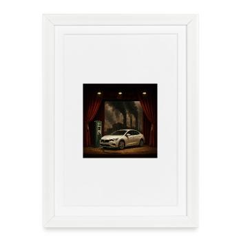 Voiture électrique sur la scène de la fumée - Affiche encadrée (27 × 37 cm) - blanc - Devant