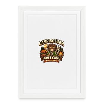 Camping Hair Don’t Trust – T-shirt humoristique - Affiche encadrée (27 × 37 cm) - blanc - Devant