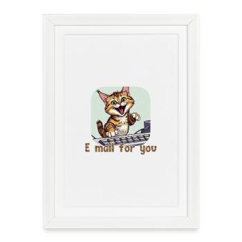 Cat composition: Mail kitten on the PC - Framed poster (27 × 37 cm) - white - Front