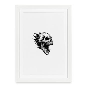 Headache at work:Flaming skull in the storm - Framed poster (27 × 37 cm) - white - Front