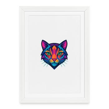 Visage géométrique coloré de chat - Affiche encadrée (27 × 37 cm) - blanc - Devant