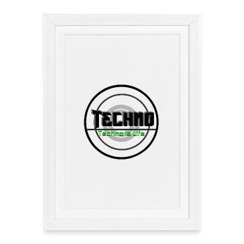 Logo néon Techno is Life - Affiche encadrée (27 × 37 cm) - blanc - Devant