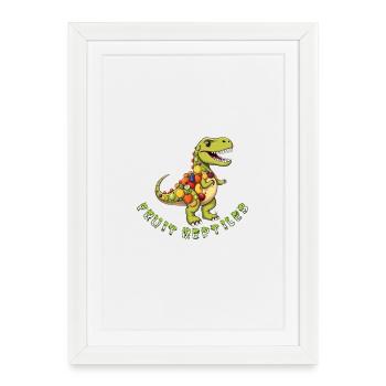 Dino aux fruits avec couronne de fruits - Affiche encadrée (27 × 37 cm) - blanc - Devant