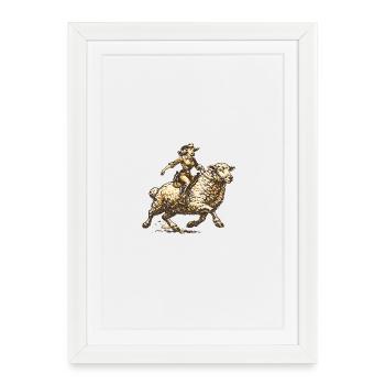 Cavalier de l’Ouest sur des moutons - Affiche encadrée (27 × 37 cm) - blanc - Devant