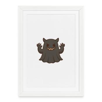 Monstre kawaii au sourire malicieux - Affiche encadrée (27 × 37 cm) - blanc - Devant