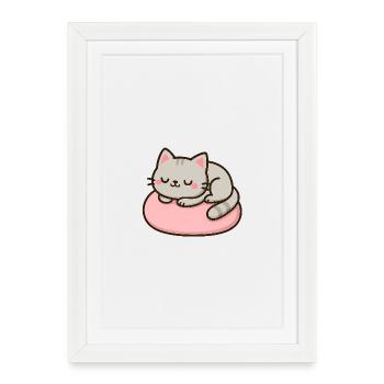 Sweet Cat on Pink Cushion - Framed poster (27 × 37 cm) - white - Front