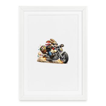 Easter bunny on motorcycle - Framed poster (27 × 37 cm) - white - Front