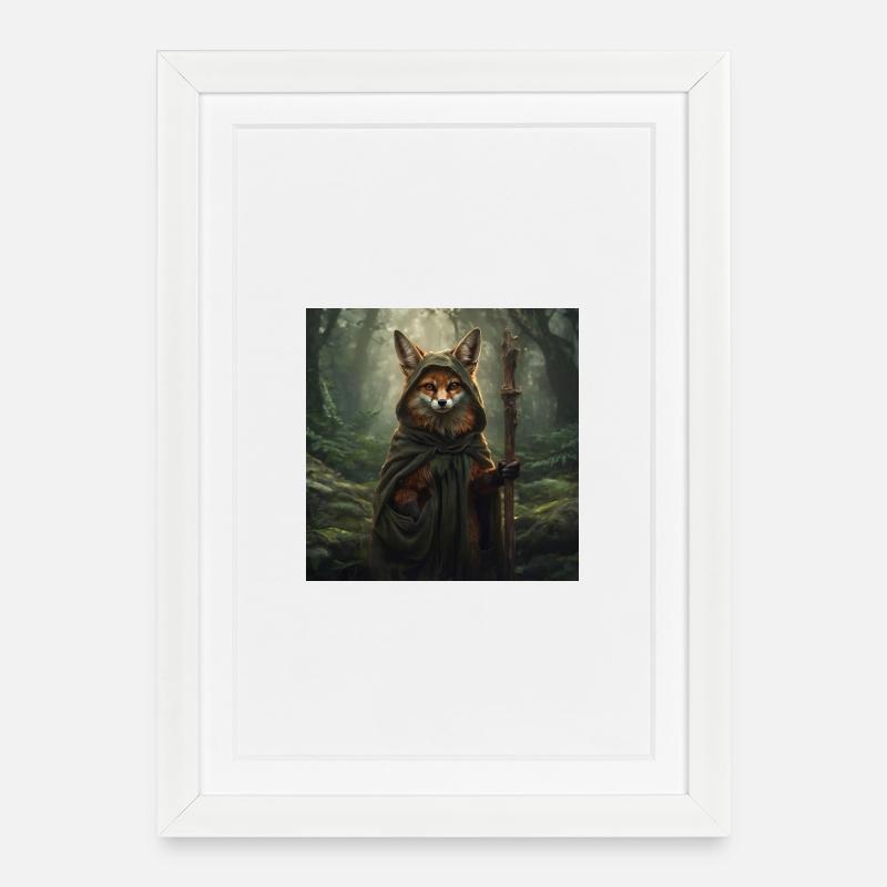 Waldfuchs im Druidencape - Gerahmtes Poster (27 × 37 cm) - Weiß