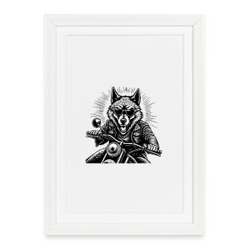 Wolf on Motorcycle Leather Jacket Graphic - Framed poster (27 × 37 cm) - white - Front