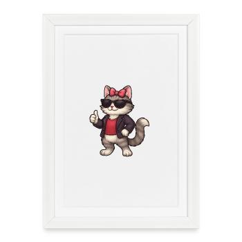 Cool cat with leather jacket - Framed poster (27 × 37 cm) - white - Front