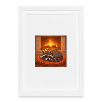 Cozy Raccoon by Fireplace - Framed poster (27 × 37 cm) - white - Front