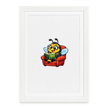 Abeille lectrice d'un livre sur le Bio - Affiche encadrée (27 × 37 cm) - blanc - Devant