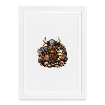 Combattant viking avec une chope de bière - Affiche encadrée (27 × 37 cm) - blanc - Devant
