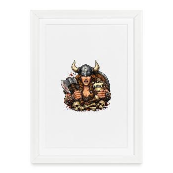 Viking warrior with helmet and beer - Framed poster (27 × 37 cm) - white - Front